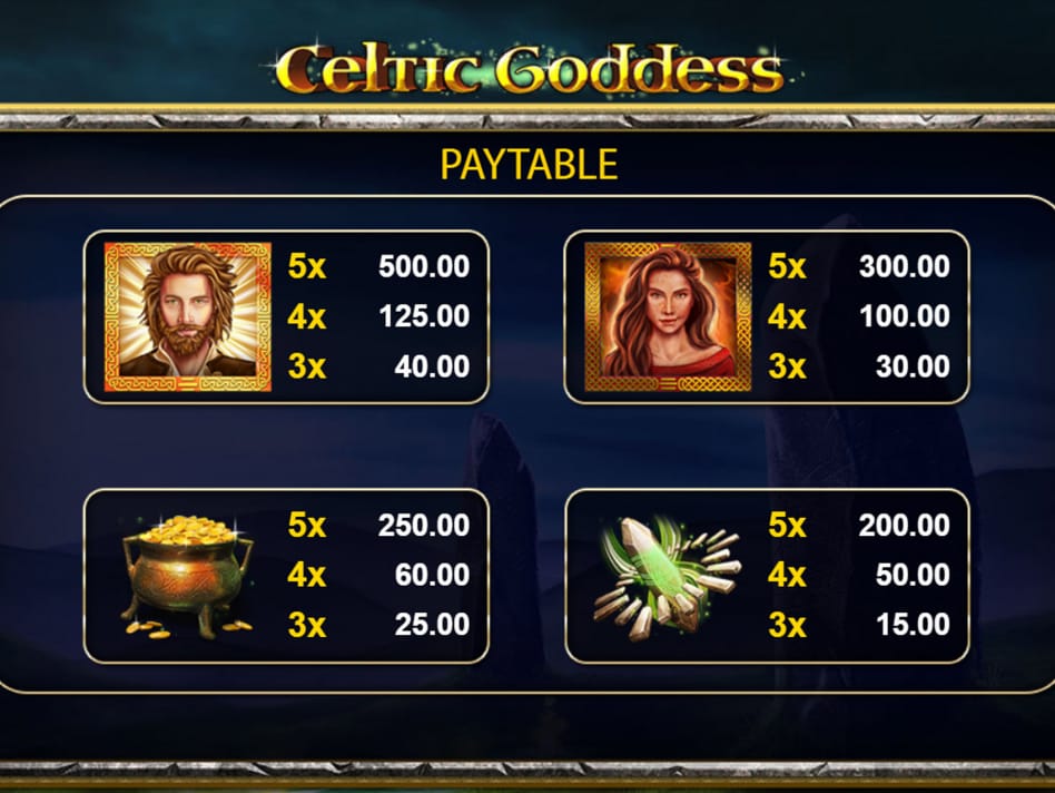 Celtic Goddess Pay Table Casino