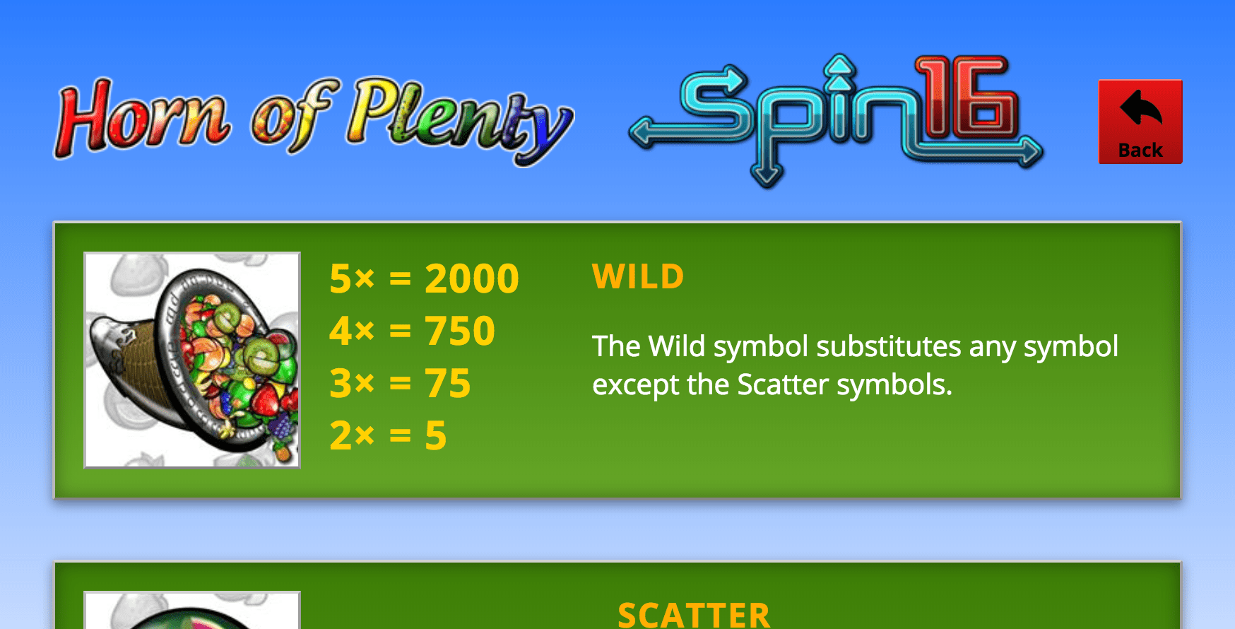 horn of plenty spin 16 online game help