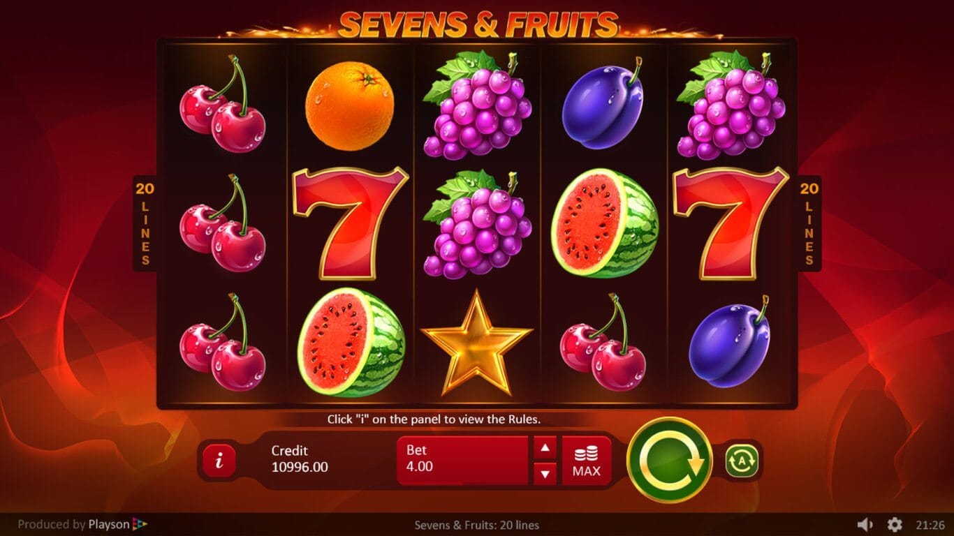 Sevens and Fruits 20 Lines Slot Gameplay