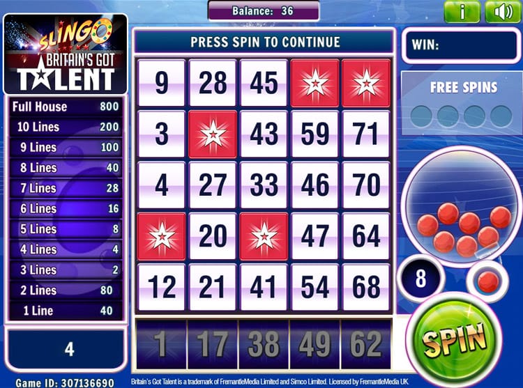 Slingo Britain's Got Talent Slot Gameplay