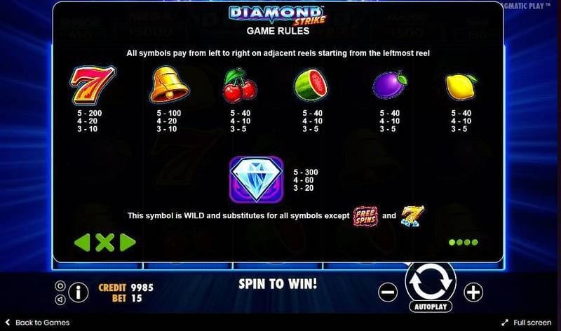 diamond strike game slots help